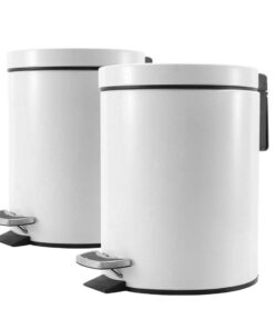 1-SOGA 2X 7L Foot Pedal Stainless Steel Rubbish Recycling Garbage Waste Trash Bin Round White