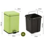 2-SOGA Foot Pedal Stainless Steel Rubbish Recycling Garbage Waste Trash Bin Square 12L Green