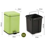 2-SOGA 2X 12L Foot Pedal Stainless Steel Rubbish Recycling Garbage Waste Trash Bin Square Green