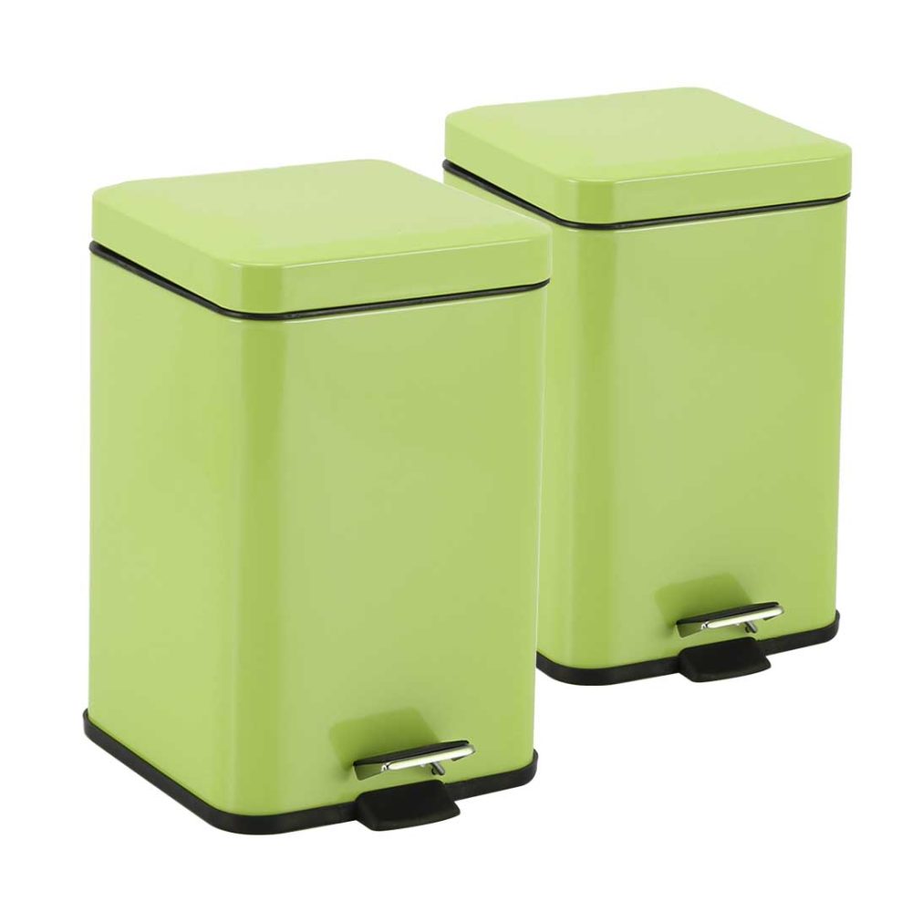 1-SOGA 2X 12L Foot Pedal Stainless Steel Rubbish Recycling Garbage Waste Trash Bin Square Green