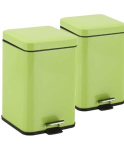 1-SOGA 2X 12L Foot Pedal Stainless Steel Rubbish Recycling Garbage Waste Trash Bin Square Green