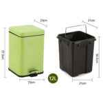 2-SOGA 4X 12L Foot Pedal Stainless Steel Rubbish Recycling Garbage Waste Trash Bin Square Green