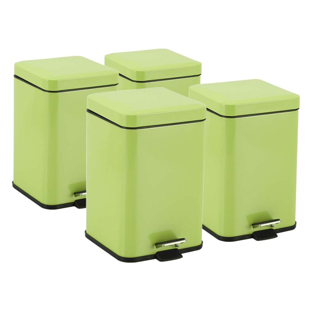 1-SOGA 4X 12L Foot Pedal Stainless Steel Rubbish Recycling Garbage Waste Trash Bin Square Green
