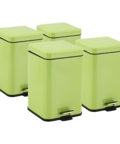 1-SOGA 4X 12L Foot Pedal Stainless Steel Rubbish Recycling Garbage Waste Trash Bin Square Green
