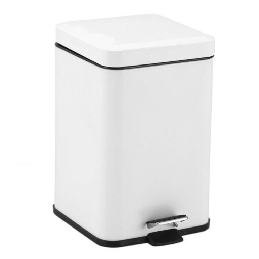 1-SOGA Foot Pedal Stainless Steel Rubbish Recycling Garbage Waste Trash Bin Square 12L White