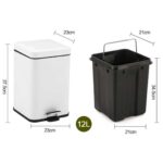 2-SOGA 2X 12L Foot Pedal Stainless Steel Rubbish Recycling Garbage Waste Trash Bin Square White