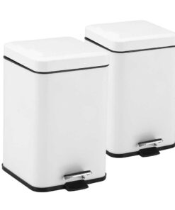 1-SOGA 2X 12L Foot Pedal Stainless Steel Rubbish Recycling Garbage Waste Trash Bin Square White