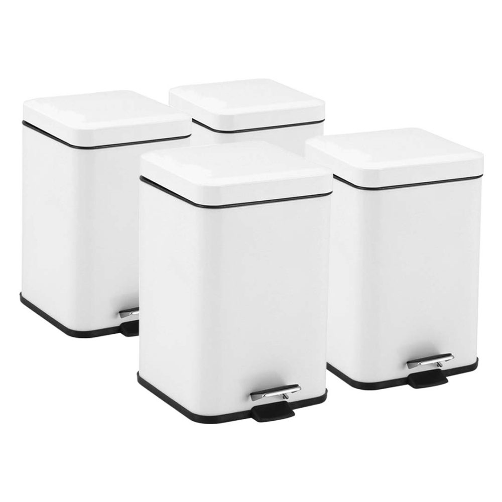 1-SOGA 4X 12L Foot Pedal Stainless Steel Rubbish Recycling Garbage Waste Trash Bin Square White