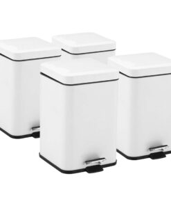 1-SOGA 4X 12L Foot Pedal Stainless Steel Rubbish Recycling Garbage Waste Trash Bin Square White