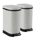 1-SOGA 2X 10L Foot Pedal Stainless Steel Rubbish Recycling Garbage Waste Trash Bin U White