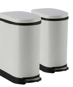 1-SOGA 2X 10L Foot Pedal Stainless Steel Rubbish Recycling Garbage Waste Trash Bin U White