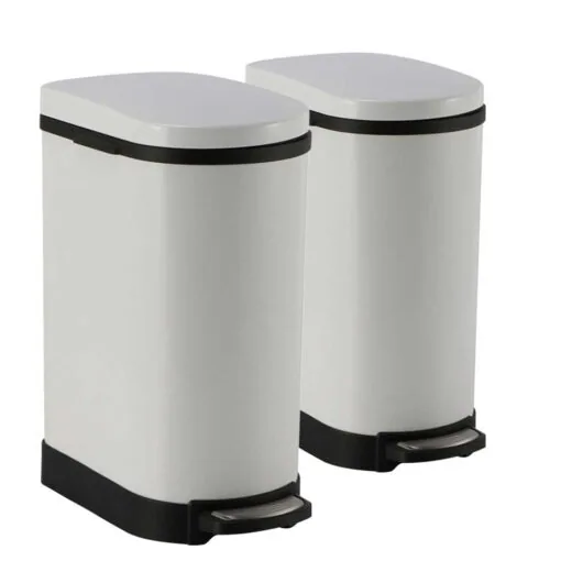 1-SOGA 2X 10L Foot Pedal Stainless Steel Rubbish Recycling Garbage Waste Trash Bin U White