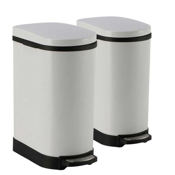 1-SOGA 2X 10L Foot Pedal Stainless Steel Rubbish Recycling Garbage Waste Trash Bin U White