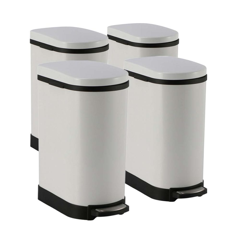1-SOGA 4X 10L Foot Pedal Stainless Steel Rubbish Recycling Garbage Waste Trash Bin U White