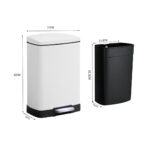 5-SOGA Foot Pedal Stainless Steel Rubbish Recycling Garbage Waste Trash Bin Rectangular Shape 12L White