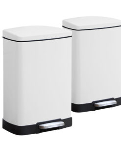 1-SOGA 2X Foot Pedal Stainless Steel Rubbish Recycling Garbage Waste Trash Bin Rectangular Shape 12L White