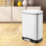 8-SOGA 2X Foot Pedal Stainless Steel Rubbish Recycling Garbage Waste Trash Bin Rectangular Shape 12L White