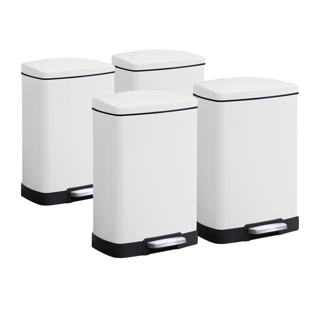 1-SOGA 4X Foot Pedal Stainless Steel Rubbish Recycling Garbage Waste Trash Bin Rectangular Shape 12L White