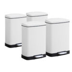 1-SOGA 4X Foot Pedal Stainless Steel Rubbish Recycling Garbage Waste Trash Bin Rectangular Shape 12L White