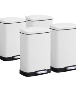 1-SOGA 4X Foot Pedal Stainless Steel Rubbish Recycling Garbage Waste Trash Bin Rectangular Shape 12L White