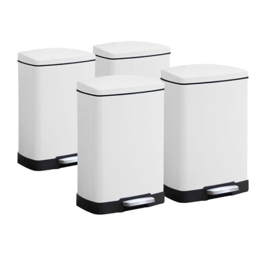 1-SOGA 4X Foot Pedal Stainless Steel Rubbish Recycling Garbage Waste Trash Bin Rectangular Shape 12L White