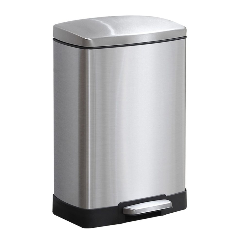 1-SOGA Foot Pedal Stainless Steel Rubbish Recycling Garbage Waste Trash Bin Rectangular Shape 12L Silver