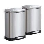 1-SOGA 2X Foot Pedal Stainless Steel Rubbish Recycling Garbage Waste Trash Bin Rectangular Shape 12L Silver