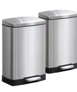 1-SOGA 2X Foot Pedal Stainless Steel Rubbish Recycling Garbage Waste Trash Bin Rectangular Shape 12L Silver