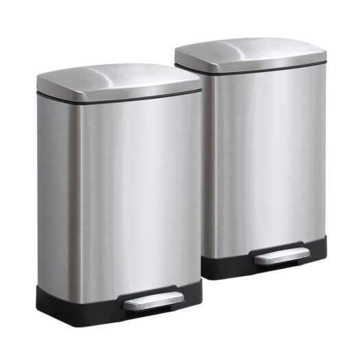1-SOGA 2X Foot Pedal Stainless Steel Rubbish Recycling Garbage Waste Trash Bin Rectangular Shape 12L Silver