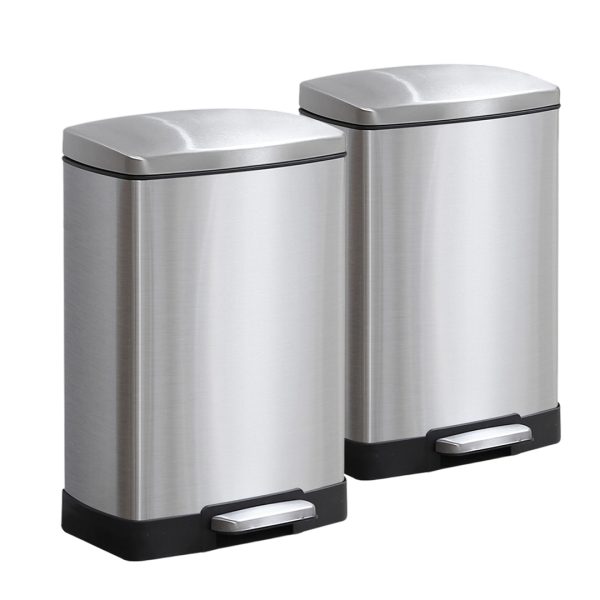 1-SOGA 2X Foot Pedal Stainless Steel Rubbish Recycling Garbage Waste Trash Bin Rectangular Shape 12L Silver