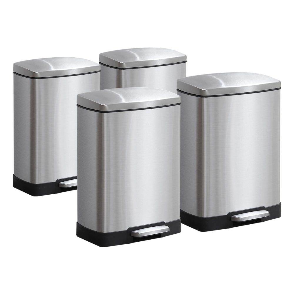 1-SOGA 4X Foot Pedal Stainless Steel Rubbish Recycling Garbage Waste Trash Bin Rectangular Shape 12L Silver