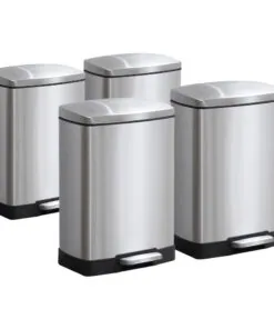 1-SOGA 4X Foot Pedal Stainless Steel Rubbish Recycling Garbage Waste Trash Bin Rectangular Shape 12L Silver