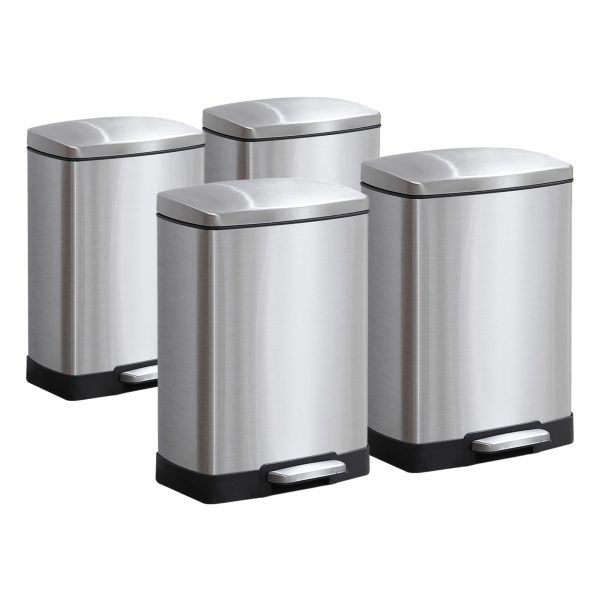 1-SOGA 4X Foot Pedal Stainless Steel Rubbish Recycling Garbage Waste Trash Bin Rectangular Shape 12L Silver