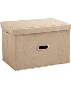 1-SOGA Beige Small Foldable Canvas Storage Box Cube Clothes Basket Organiser Home Decorative Box