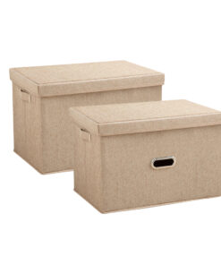 1-SOGA 2X Beige Small Foldable Canvas Storage Box Cube Clothes Basket Organiser Home Decorative Box