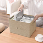 3-SOGA 2X Beige Medium Foldable Canvas Storage Box Cube Clothes Basket Organiser Home Decorative Box