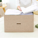 4-SOGA 2X Beige Medium Foldable Canvas Storage Box Cube Clothes Basket Organiser Home Decorative Box