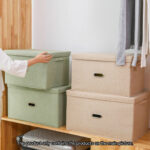 7-SOGA 2X Beige Medium Foldable Canvas Storage Box Cube Clothes Basket Organiser Home Decorative Box