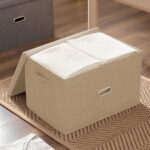 2-SOGA 2X Beige Super Large Foldable Canvas Storage Box Cube Clothes Basket Organiser Home Decorative Box