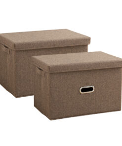 1-SOGA 2X Coffee Small Foldable Canvas Storage Box Cube Clothes Basket Organiser Home Decorative Box