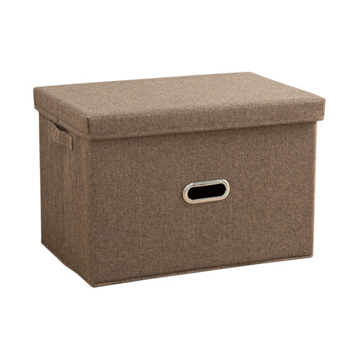 1-SOGA Coffee Medium Foldable Canvas Storage Box Cube Clothes Basket Organiser Home Decorative Box