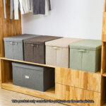 8-SOGA 2X Coffee Medium Foldable Canvas Storage Box Cube Clothes Basket Organiser Home Decorative Box