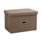 1-SOGA Coffee Large Foldable Canvas Storage Box Cube Clothes Basket Organiser Home Decorative Box