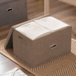 2-SOGA 2X Coffee Super Large Foldable Canvas Storage Box Cube Clothes Basket Organiser Home Decorative Box