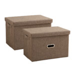 1-SOGA 2X Coffee Super Large Foldable Canvas Storage Box Cube Clothes Basket Organiser Home Decorative Box