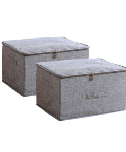 1-SOGA 2X Grey Large Portable Double Zipper Storage Box Moisture Proof Clothes Basket Foldable Home Organiser