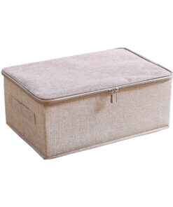 1-SOGA Beige Small Portable Double Zipper Storage Box Moisture Proof Clothes Basket Foldable Home Organiser