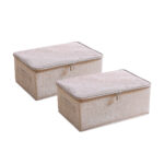 1-SOGA 2X Beige Small Portable Double Zipper Storage Box Moisture Proof Clothes Basket Foldable Home Organiser