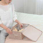 3-SOGA 2X Beige Small Portable Double Zipper Storage Box Moisture Proof Clothes Basket Foldable Home Organiser