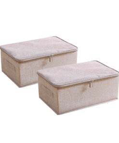 1-SOGA 2X Beige Small Portable Double Zipper Storage Box Moisture Proof Clothes Basket Foldable Home Organiser